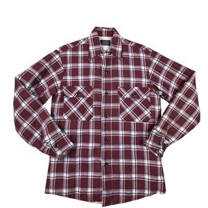 Vintage Sears Perma-Prest Quilted Flannel Shirt Jacket Burgundy Plaid Mens S USA